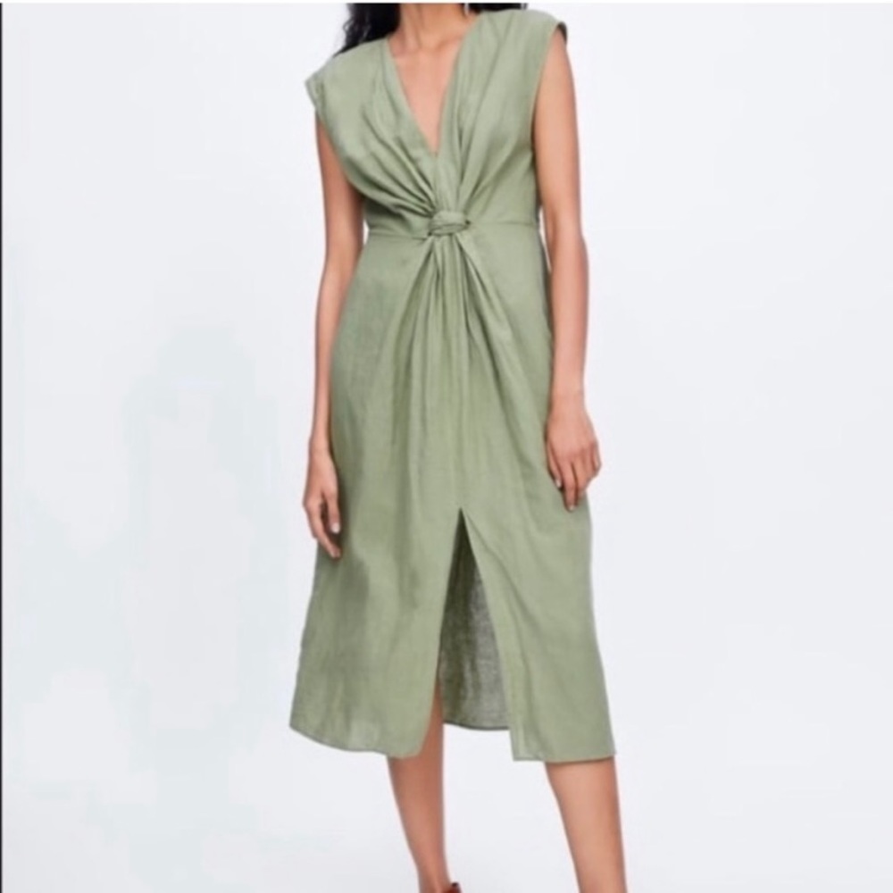 Zara Linen Blend Twist Knot Midi Dress